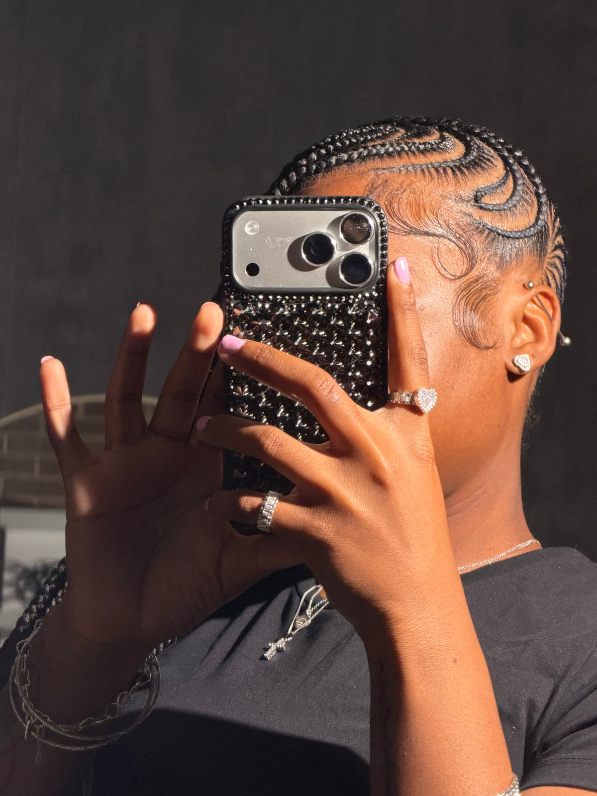 spike and rhinestones phone case