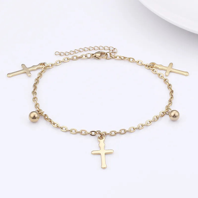 cross & bead anklet
