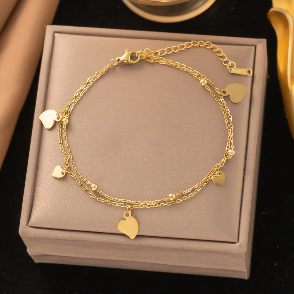 double layer hearts anklet