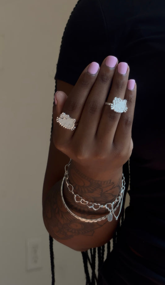 silver kt face ring