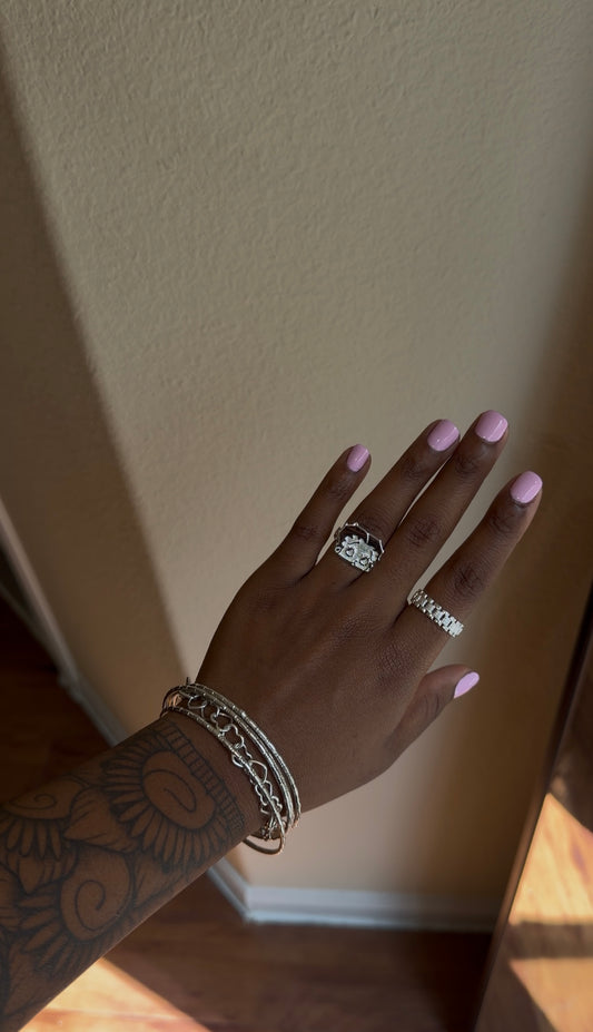 silver bb rolex ring
