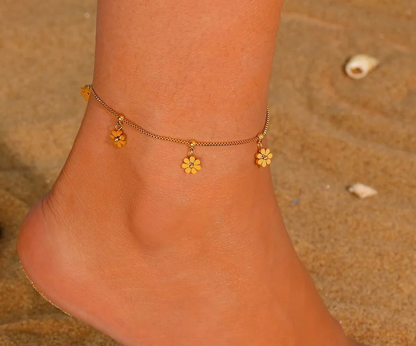 gold daisy anklet