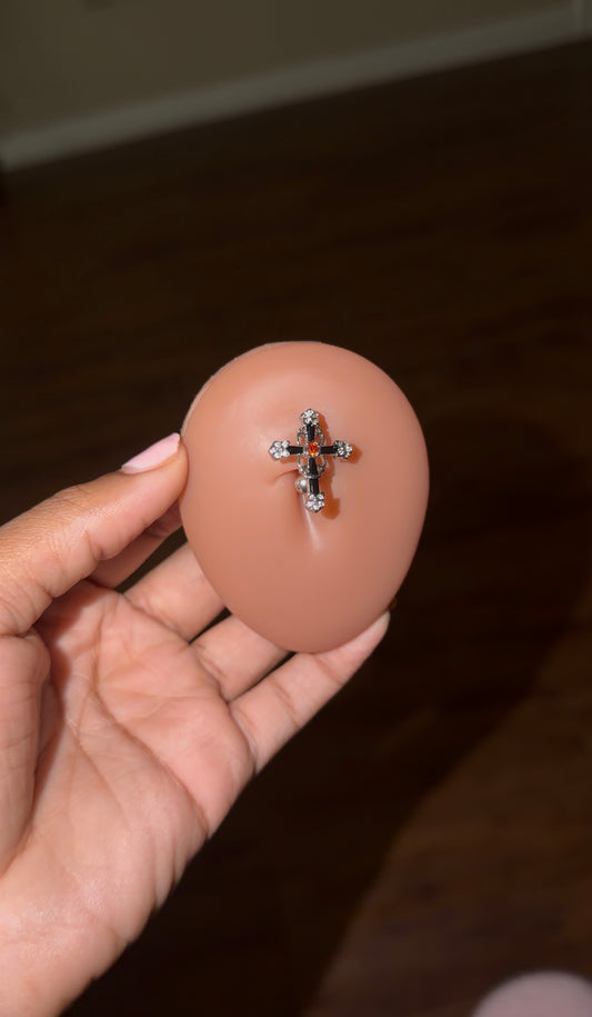 black cross belly ring