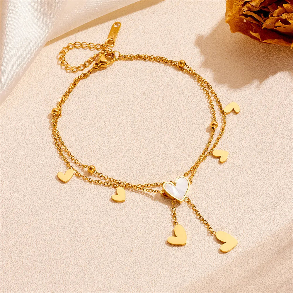 Double layer heart anklet
