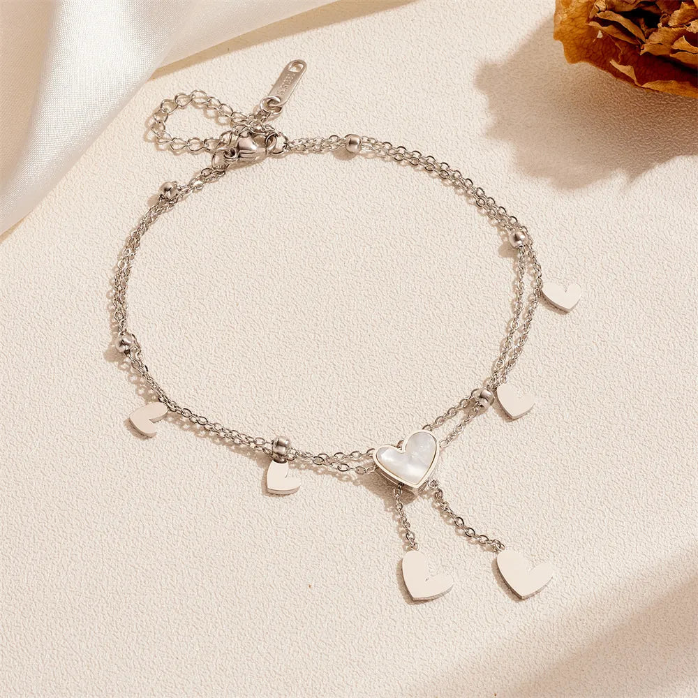 Double layer heart anklet