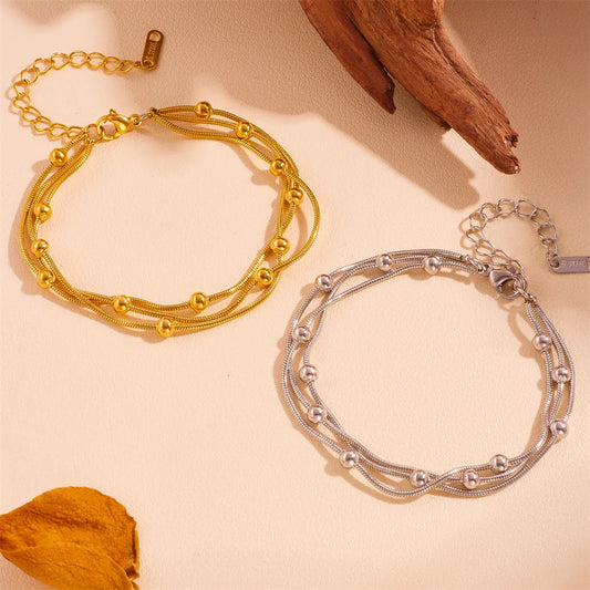 3 layer snake chain bead anklet