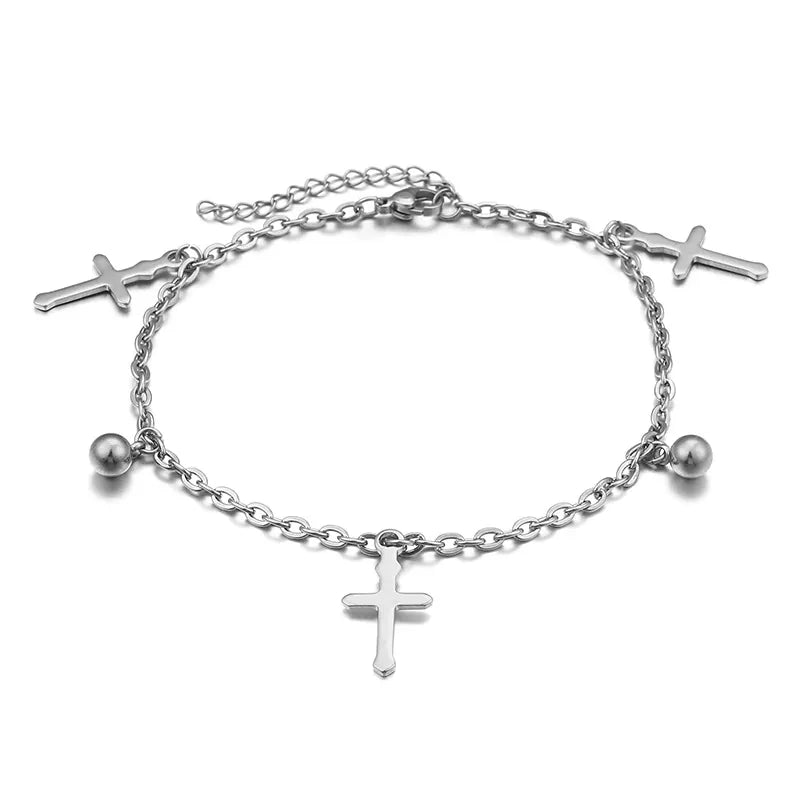 cross & bead anklet