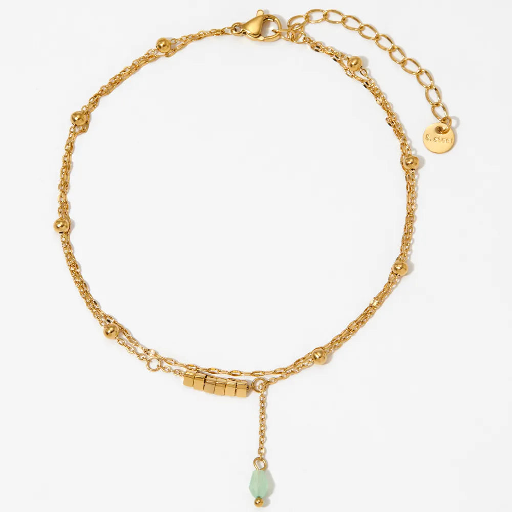 green stone water drop anklet