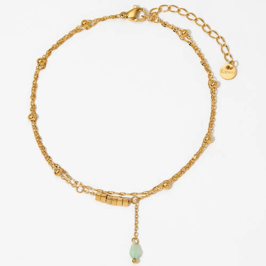 green stone water drop anklet